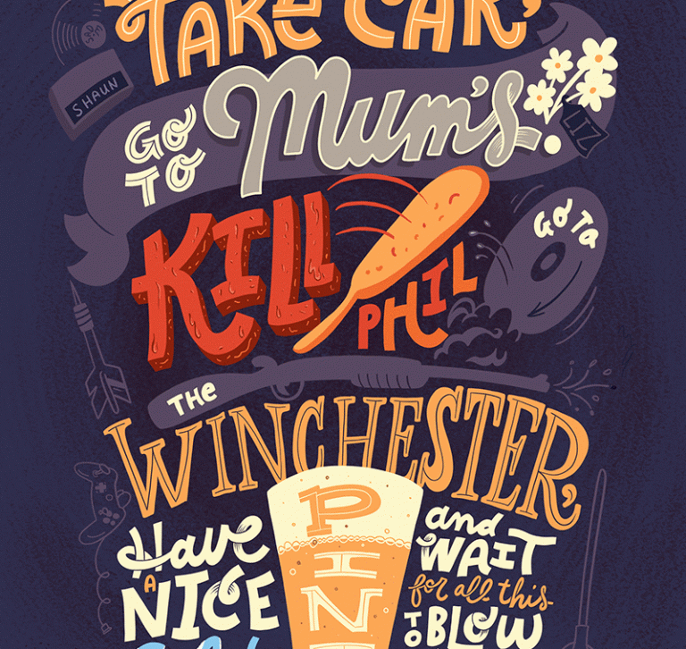 Hand lettering illustration from Shaun of the Dead movie