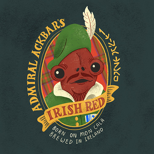Final artwork of a craft beer label for Admiral Ackbar's Irish Red