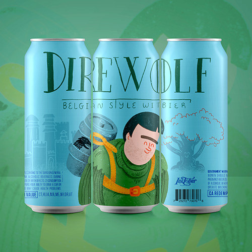 Final artwork of a craft beer label for Direwolf Belgian Style Witbier